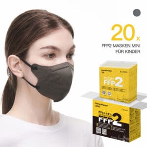 FlameBrother FFP2 Masken Kinder FFP2 Small Size CE Zertifiziert Atemschutzmaske Farbig in Grau 20 Stück
