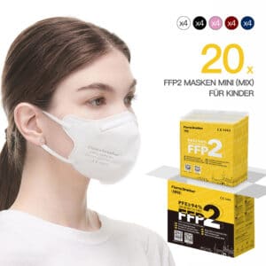 FlameBrother FFP2 Masken Kinder FFP2 Small Size CE Zertifiziert Atemschutzmaske Farbig in MIX 20 Stück