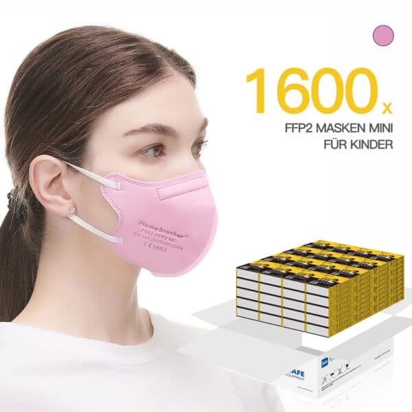 FlameBrother FFP2 Masken Kinder Rosa FFP2 Small Size CE Zertifiziert Atemschutzmaske Farbig in Rosa 1600 Stück