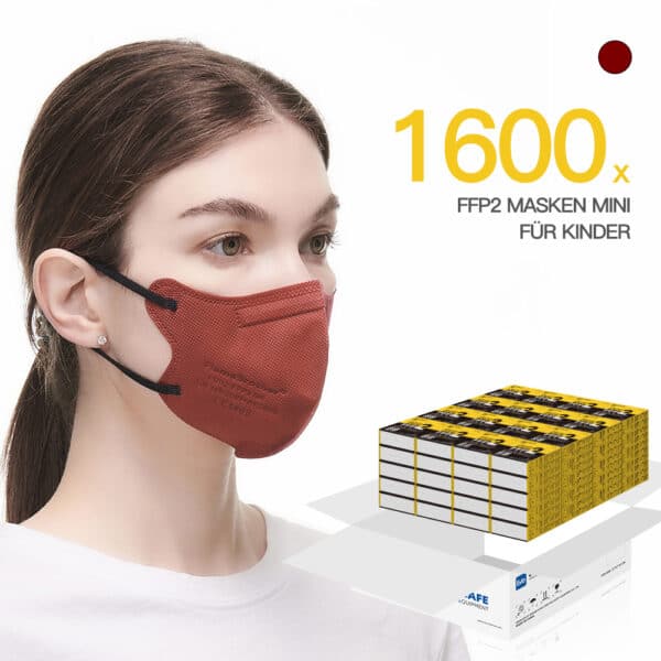 FlameBrother FFP2 Masken Kinder Rot FFP2 Small Size CE Zertifiziert Atemschutzmaske Farbig in Rot 1600 Stück
