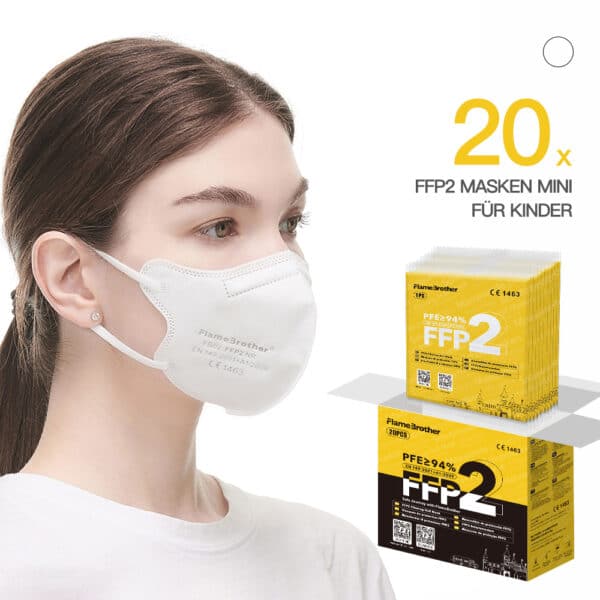FlameBrother FFP2 Masken Kinder FFP2 Small Size CE Zertifiziert Atemschutzmaske weiß 20 Stück