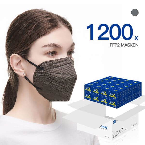 FlameBrother FFP2 Masken CE Zertifiziert FFP2 Atemschutzmaske Farbig in Grau 1200 Stück