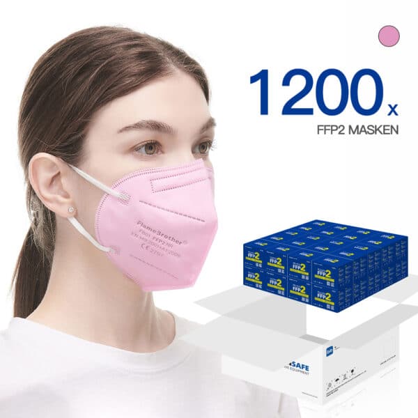FlameBrother FFP2 Masken CE Zertifiziert FFP2 Atemschutzmaske Farbig in Rosa 1200 Stück